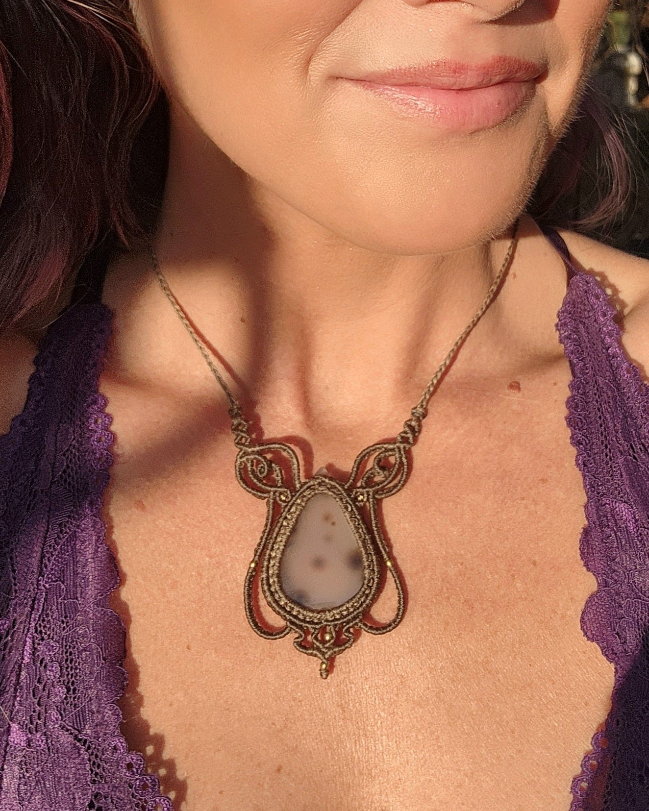 Dendritic Agate Macrame Necklace