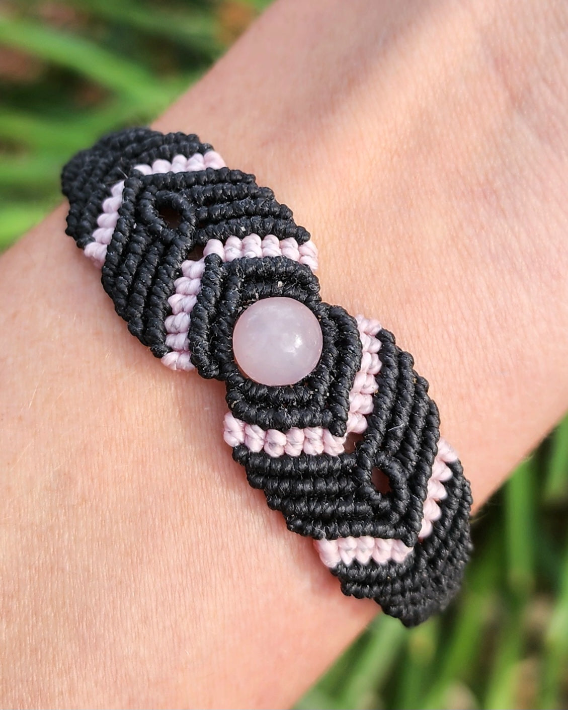 Rose Quartz Macrame Small Cuff Bracelet