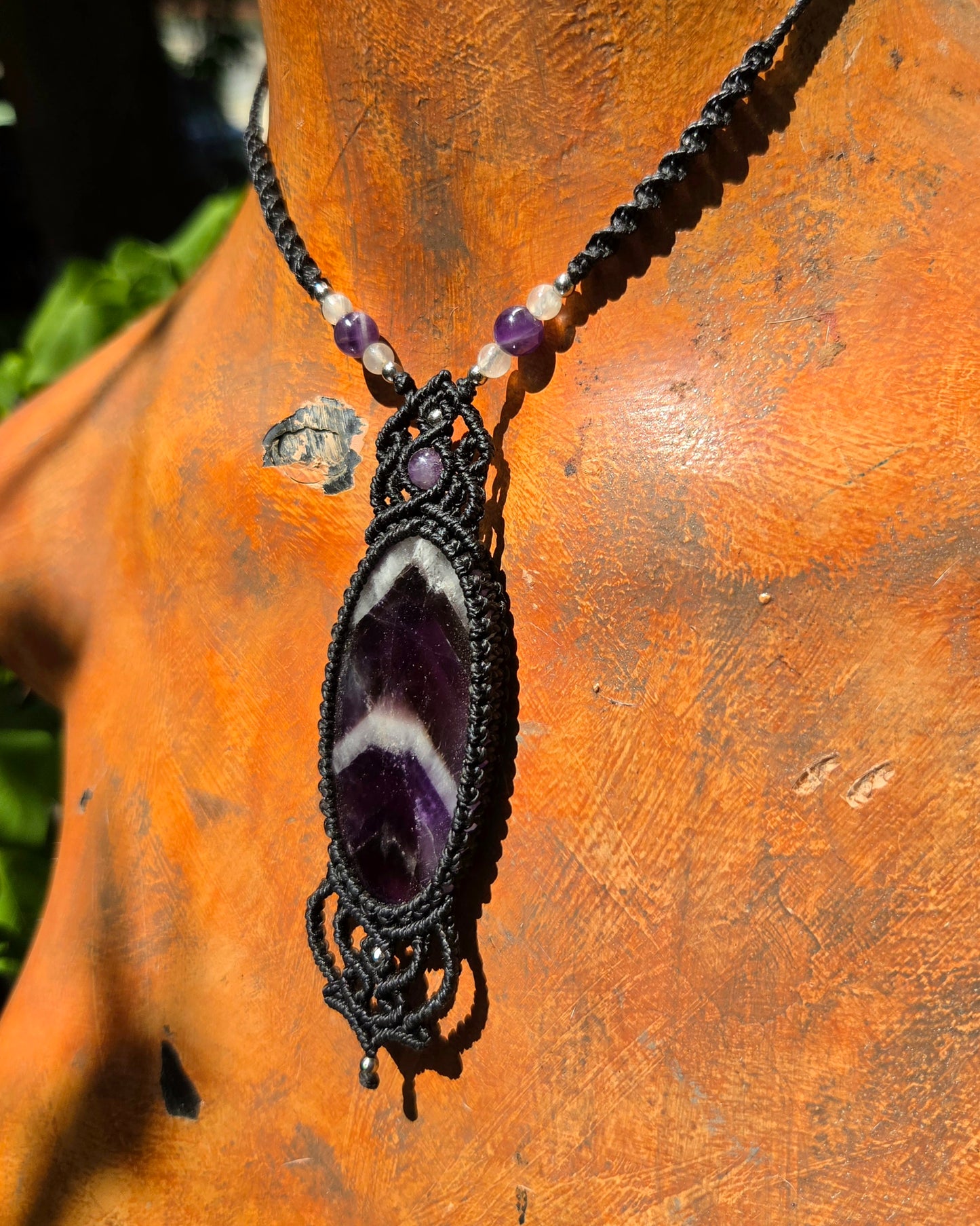 Chevron Amethyst Macrame Necklace