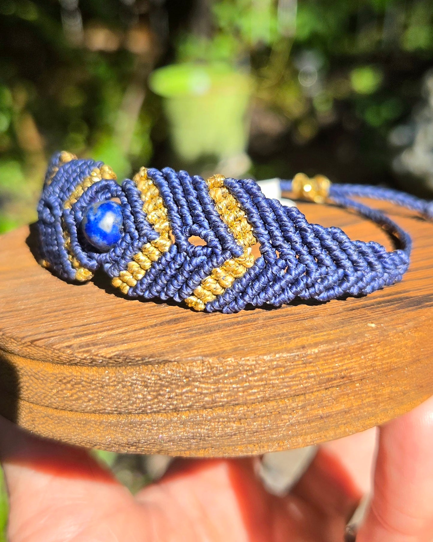 Lapis Lazuli Macrame Small Cuff Bracelet