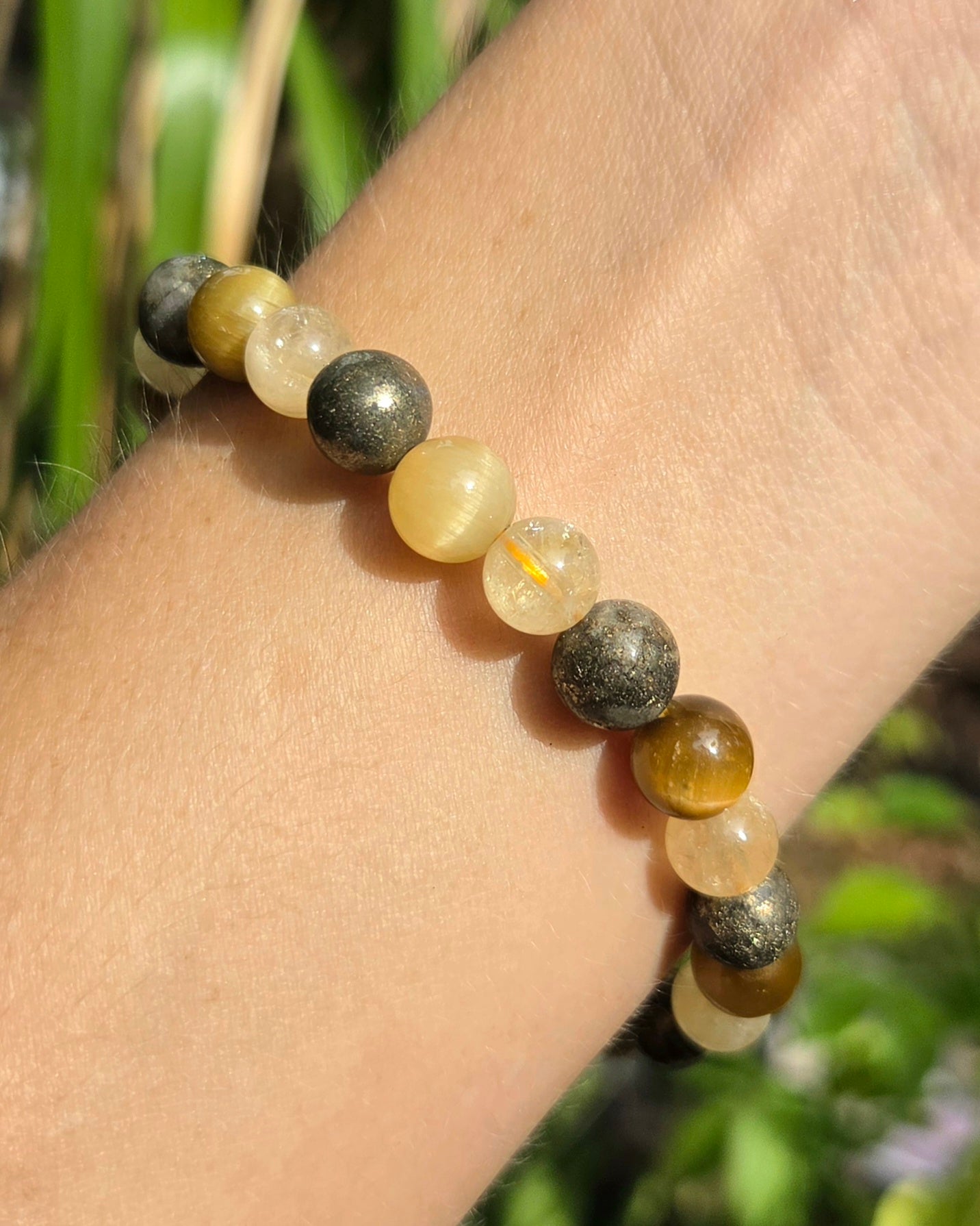 Solar Plexus Chakra Stretchy Bracelet with Pyrite, HTA Citrine, and Honey Tiger Eye