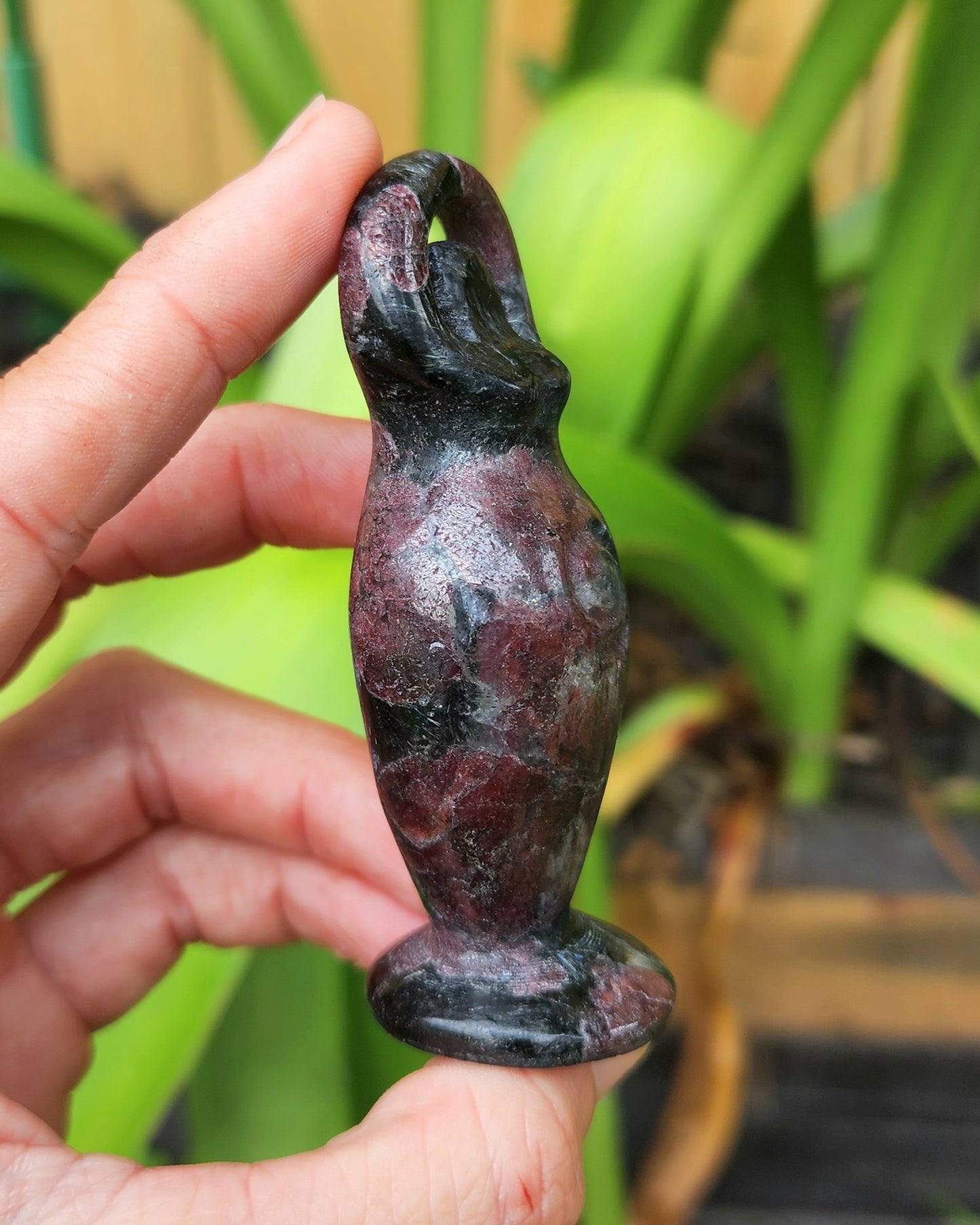 Goddess Carvings Rose Quartz or Garnet in Arfvedsonite