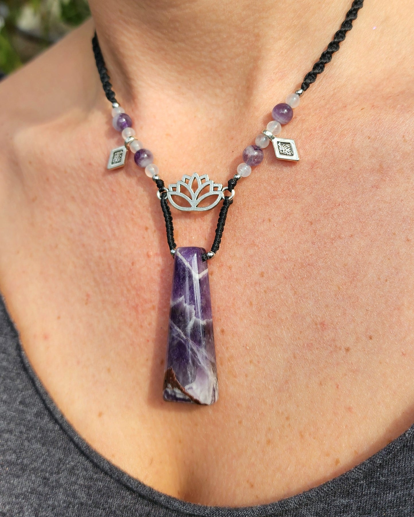 Dream Amethyst Lotus Macrame Necklace
