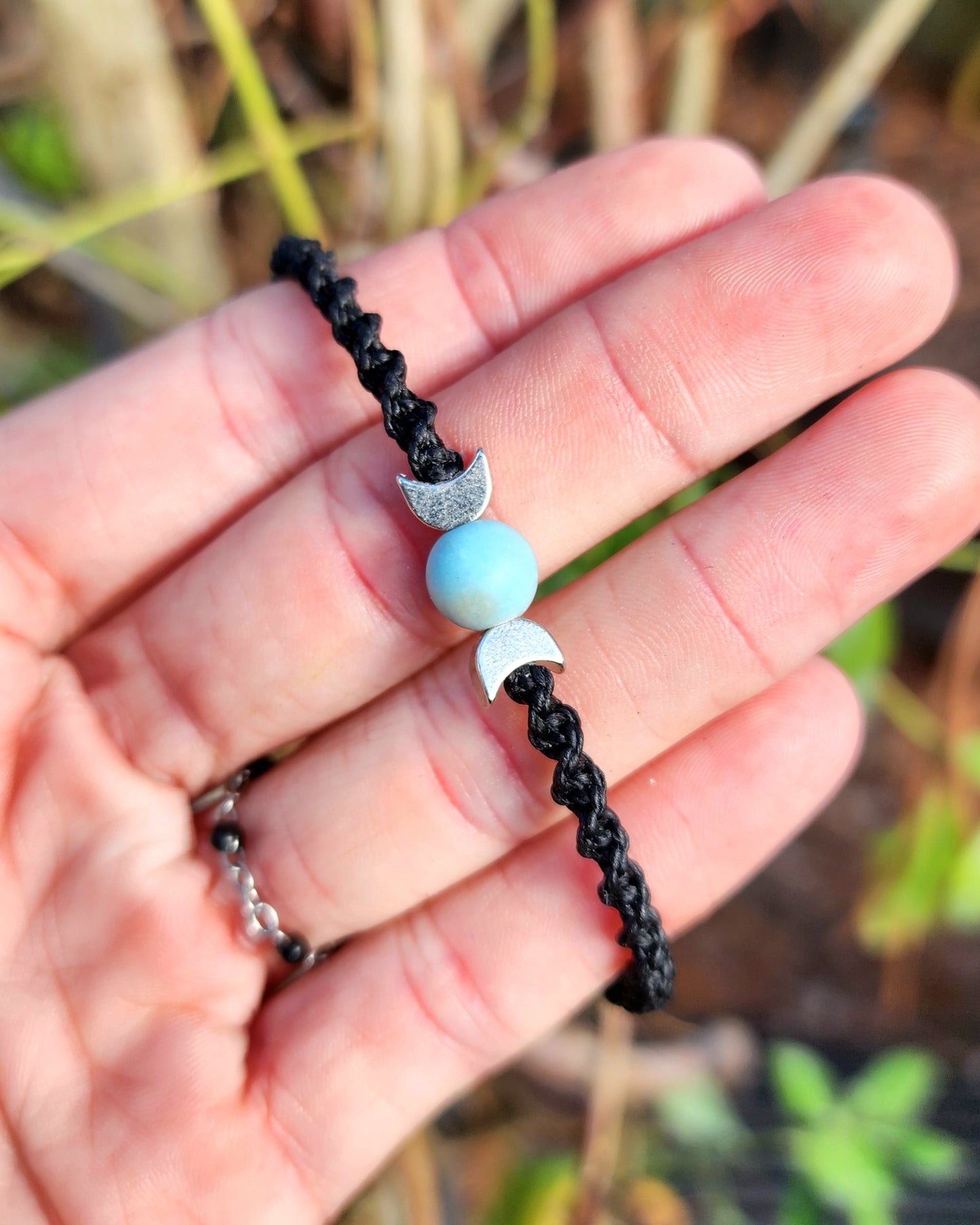 Sky Blue Quartz Triple Moon Macrame Bracelet