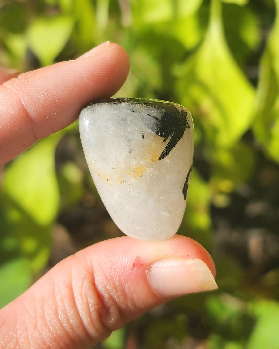 Black Tourmaline in Quartz Tumble aka Tourmalinated Quartz