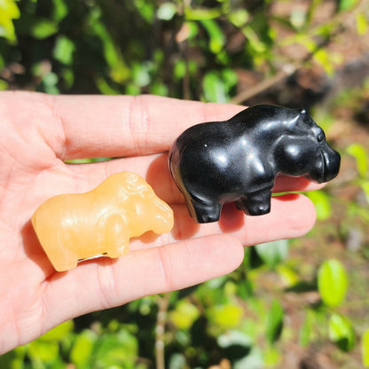 Hippos (Yellow Calcite or Obsidian)