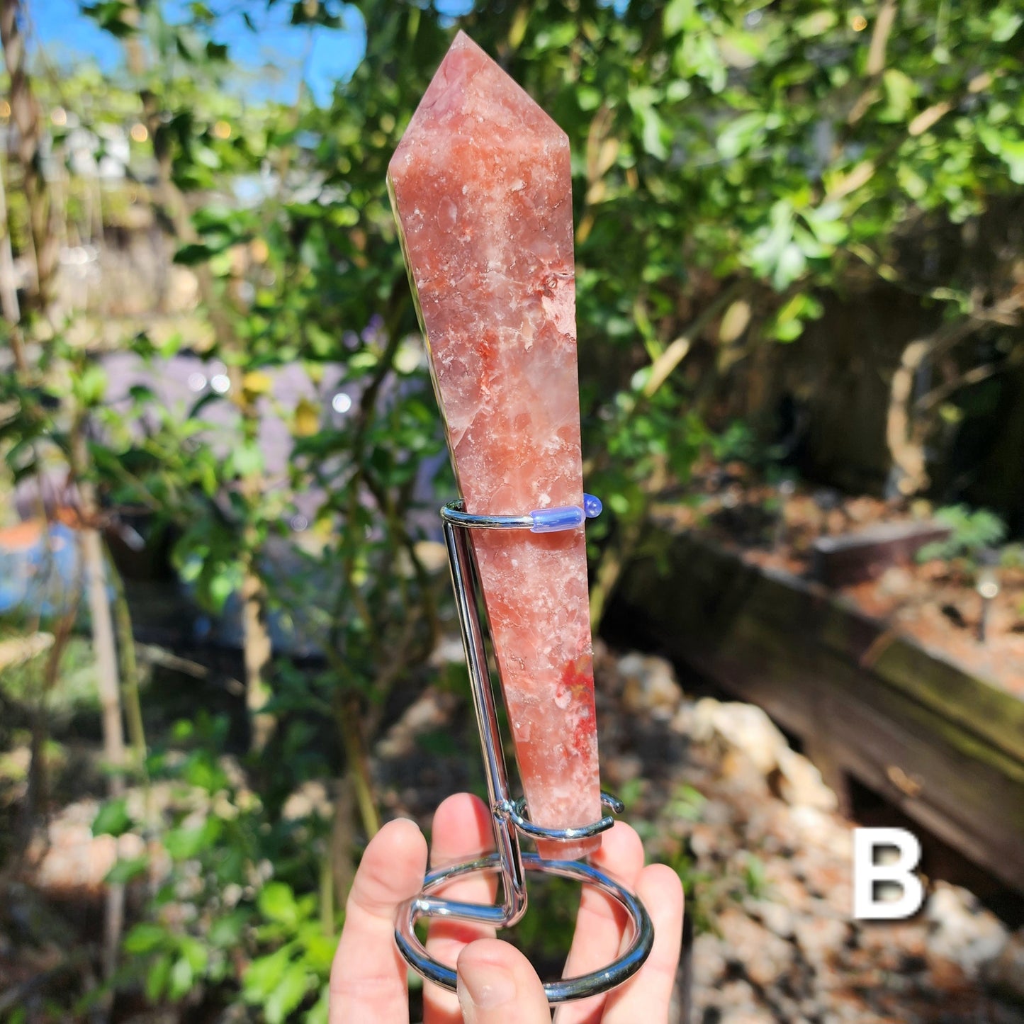Pink Cotton Candy Agate Wand on Stand