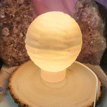 Satin Spar Selenite Sphere Lamp