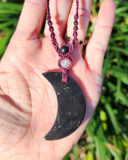 Shungite Moon Macrame Necklace