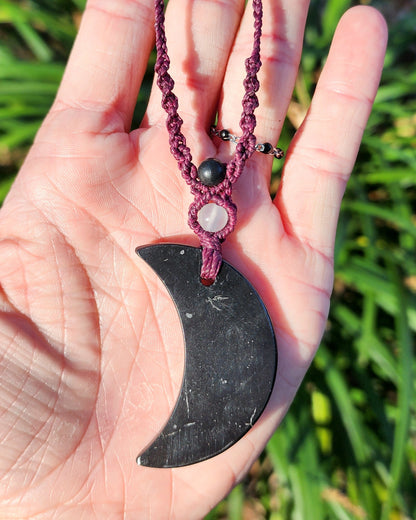 Shungite Moon Macrame Necklace