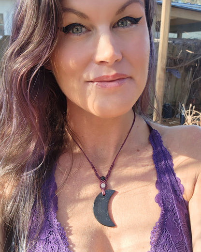 Shungite Moon Macrame Necklace