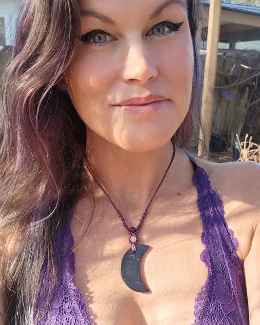 Shungite Moon Macrame Necklace