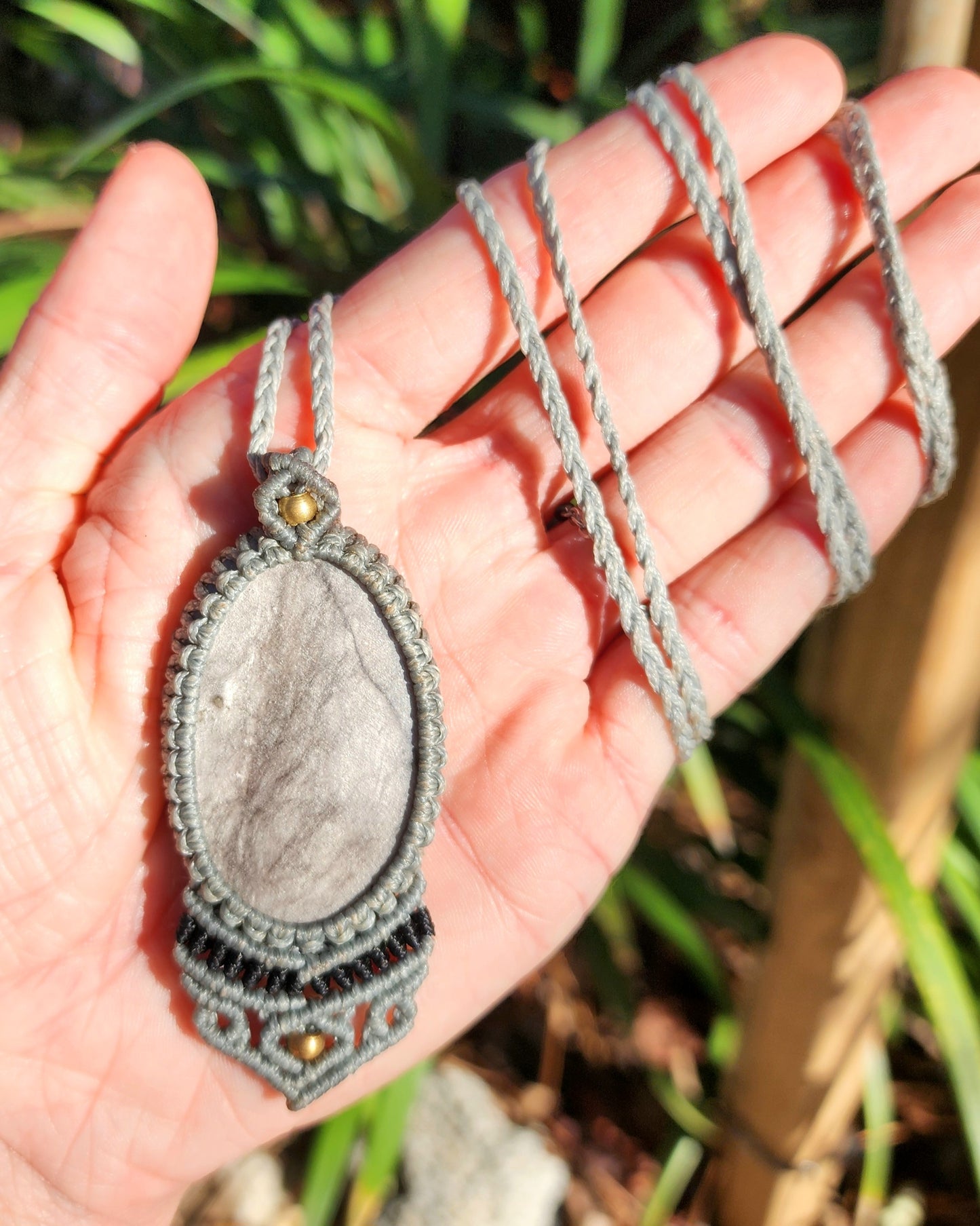 Silver Sheen Obsidian Macrame Necklace