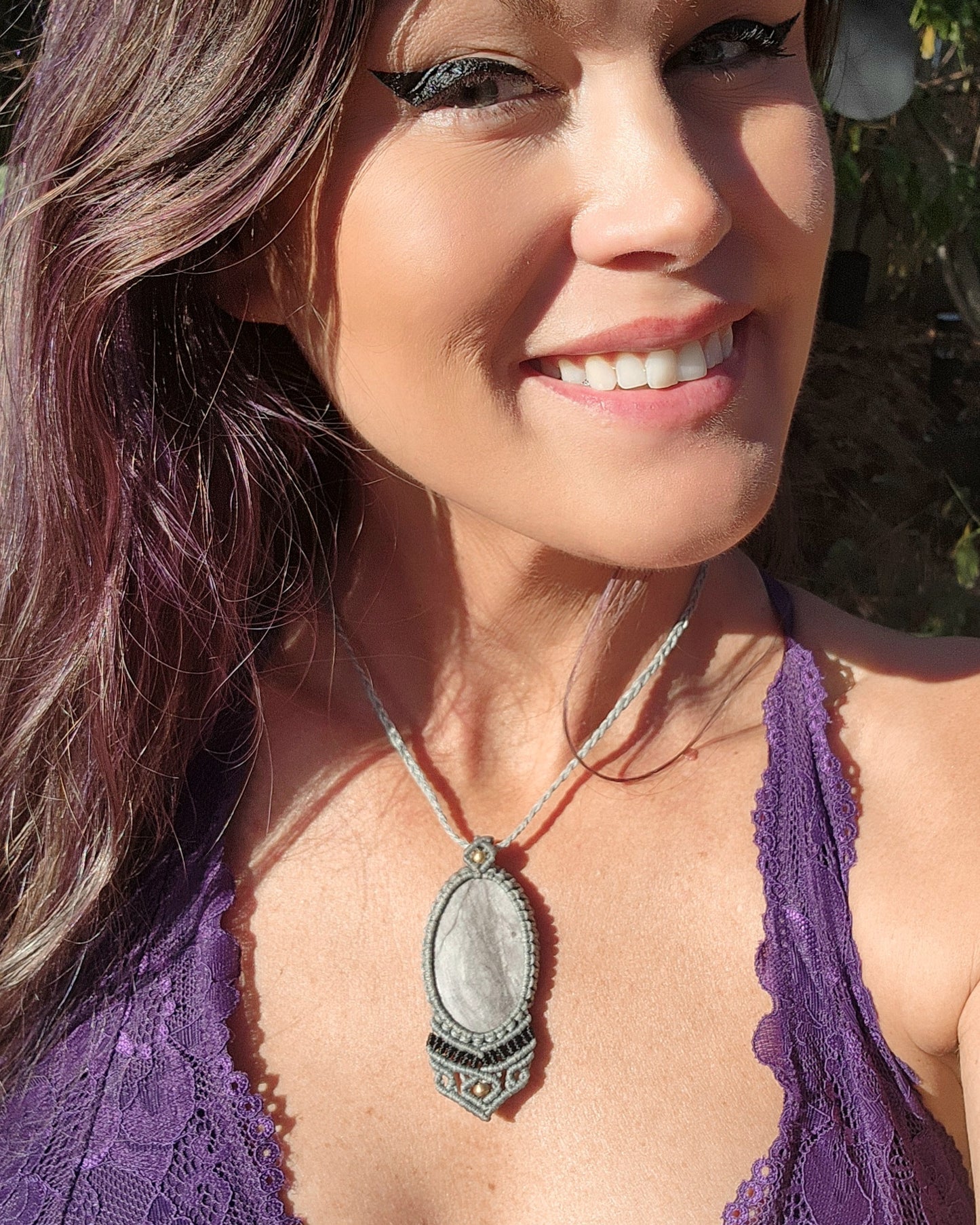 Silver Sheen Obsidian Macrame Necklace