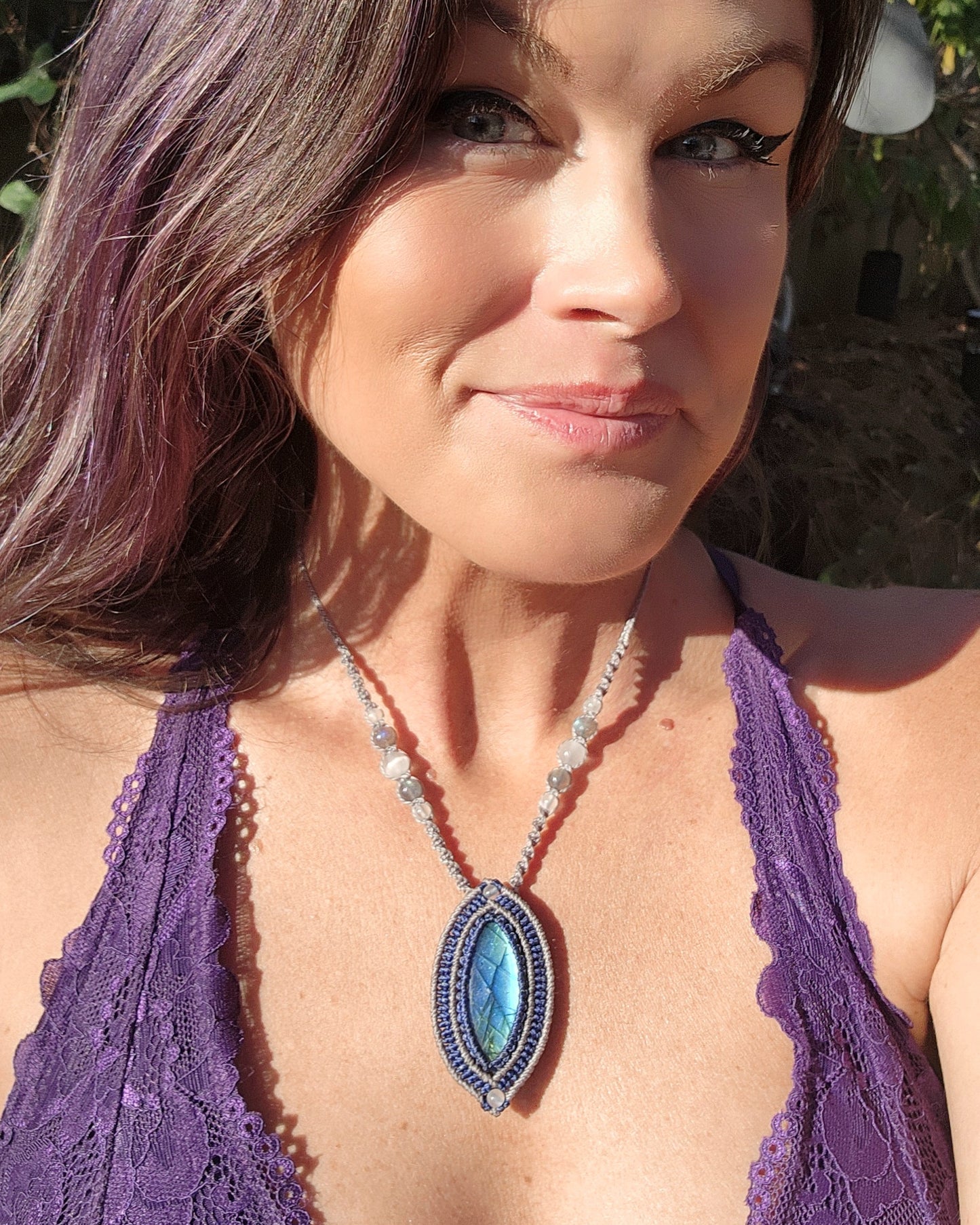 Blue Labradorite Source of Life Macrame Necklace