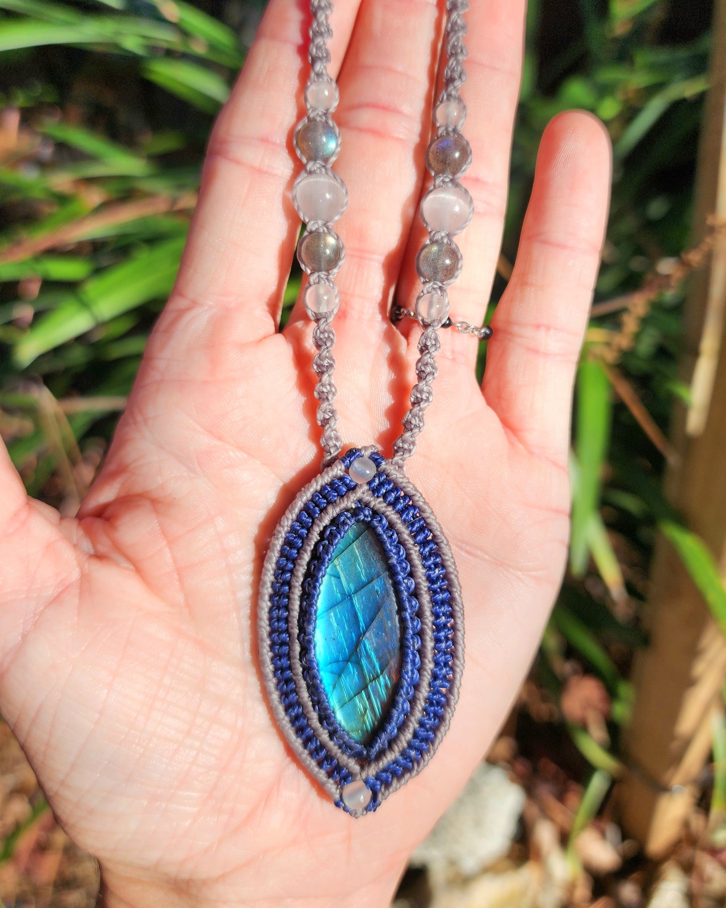 Blue Labradorite Source of Life Macrame Necklace