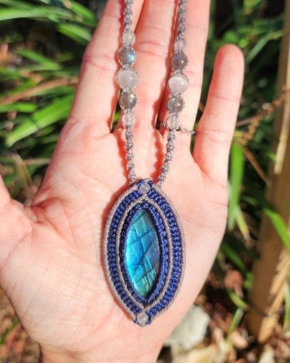 Blue Labradorite Source of Life Macrame Necklace