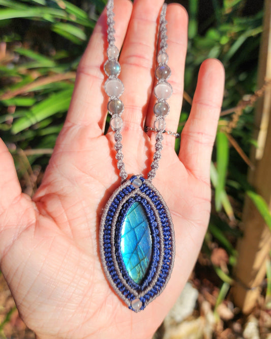 Blue Labradorite Source of Life Macrame Necklace