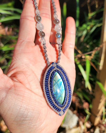 Blue Labradorite Source of Life Macrame Necklace