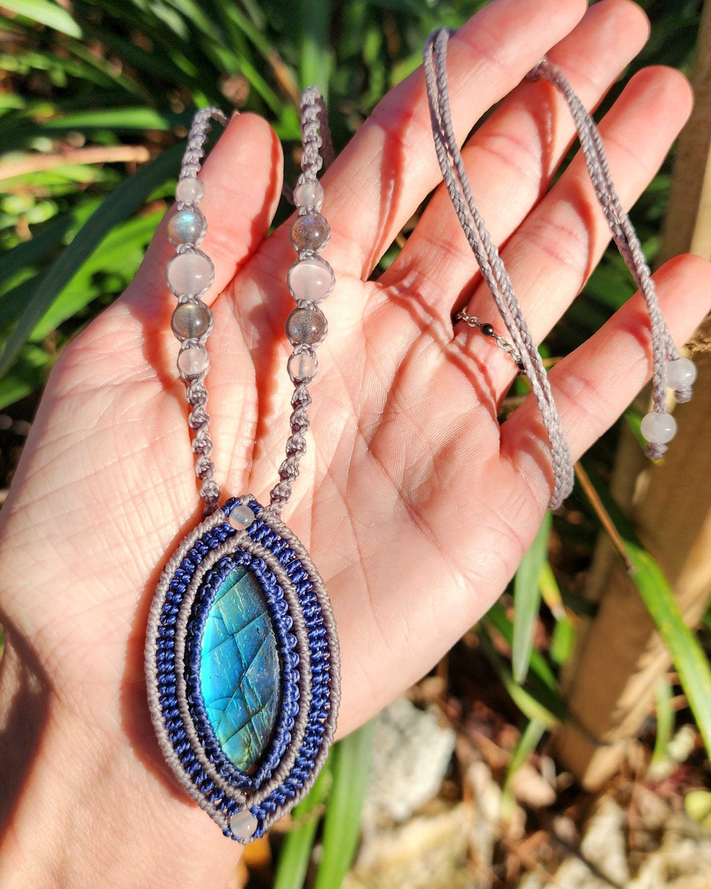 Blue Labradorite Source of Life Macrame Necklace