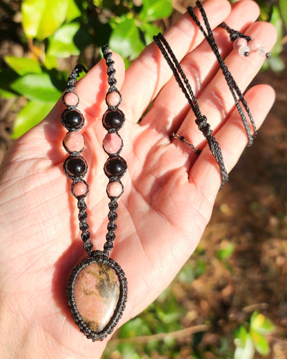 Rhodonite Macrame Necklace