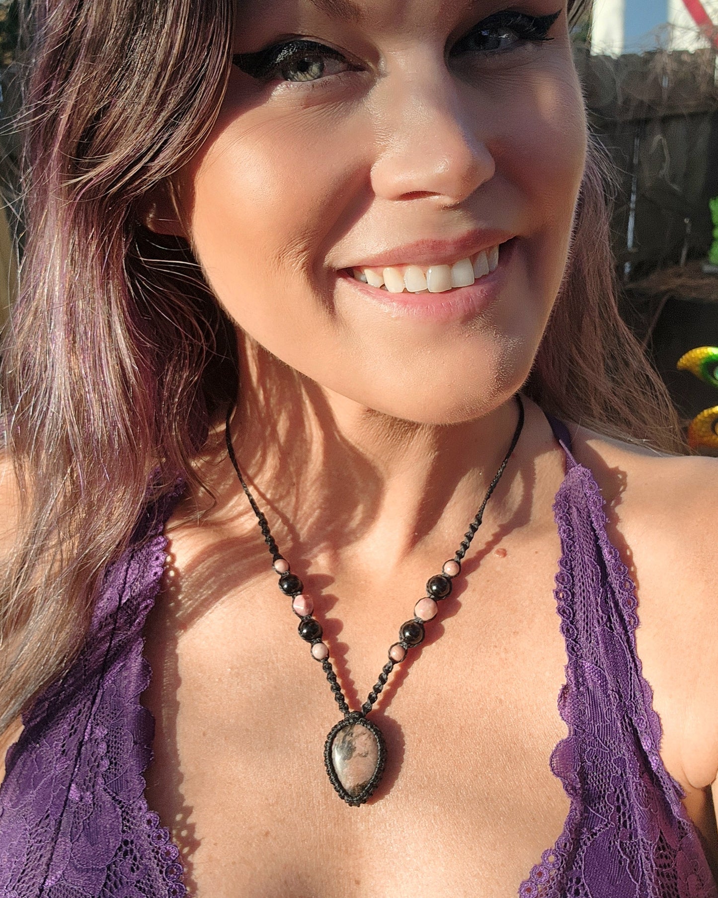 Rhodonite Macrame Necklace