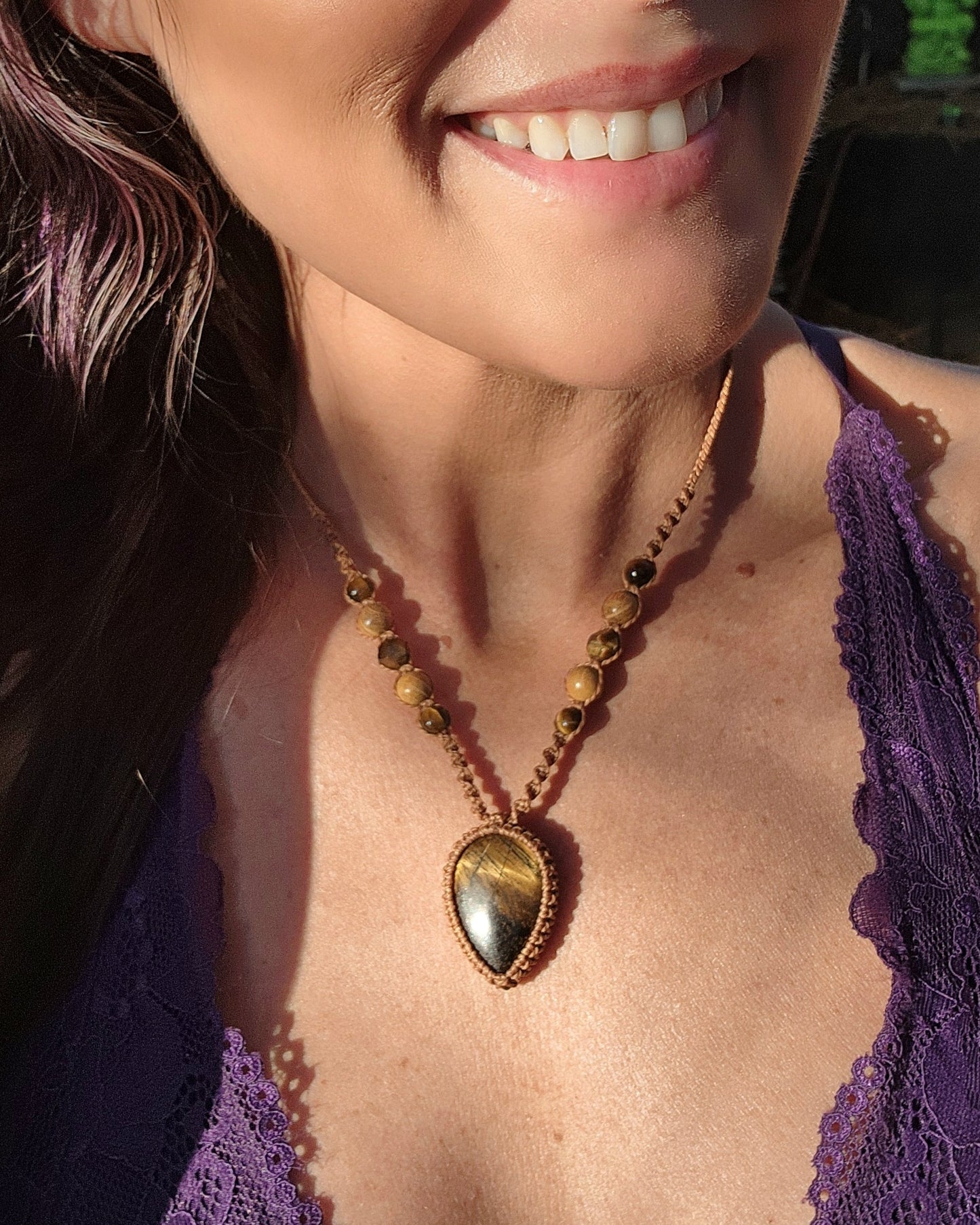 Tiger Eye Macrame Necklace