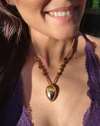 Tiger Eye Macrame Necklace