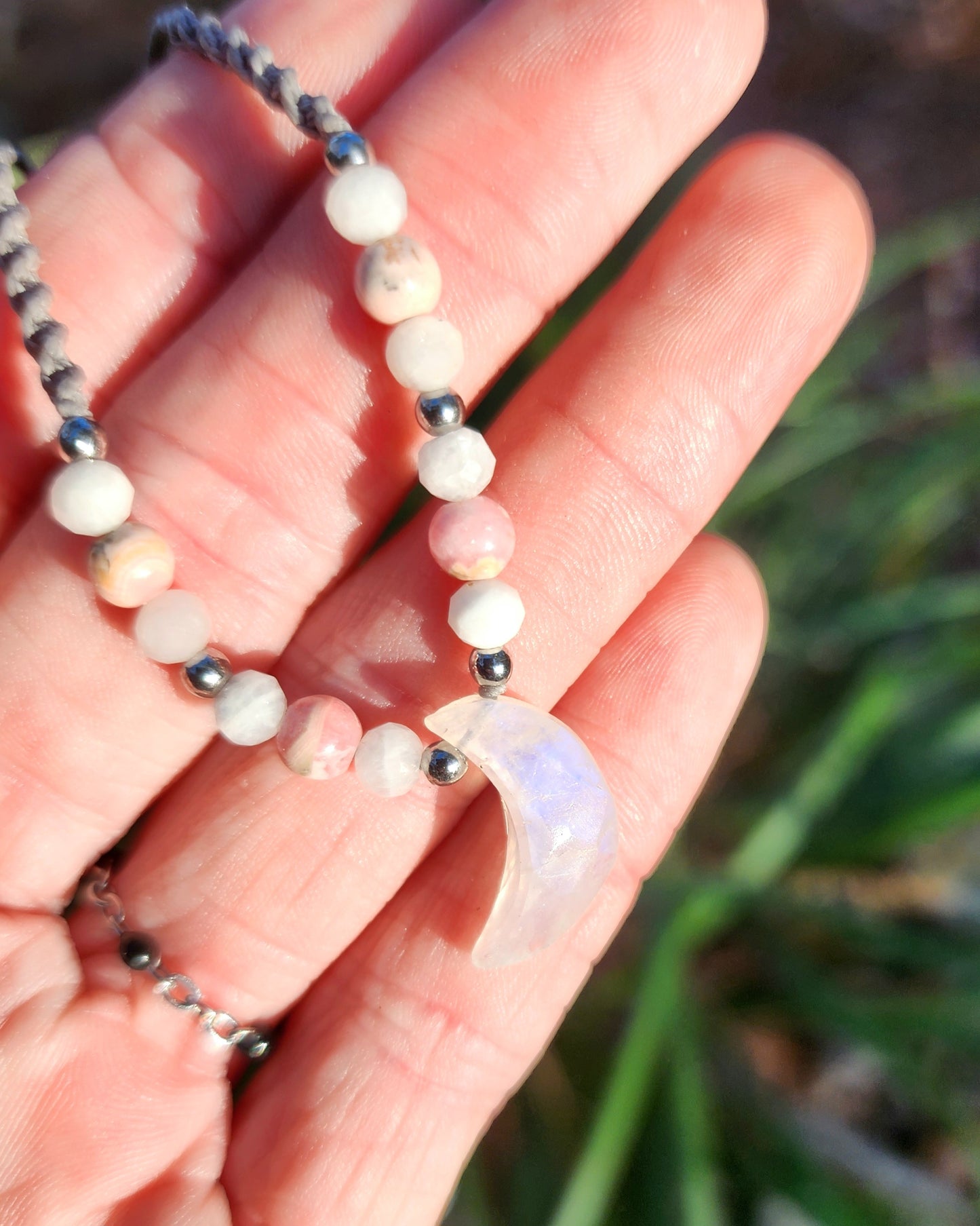 Dainty Moon Macrame Necklace