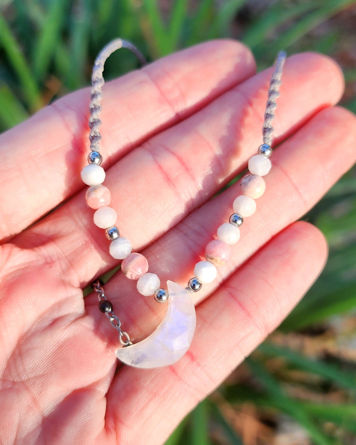 Dainty Moon Macrame Necklace