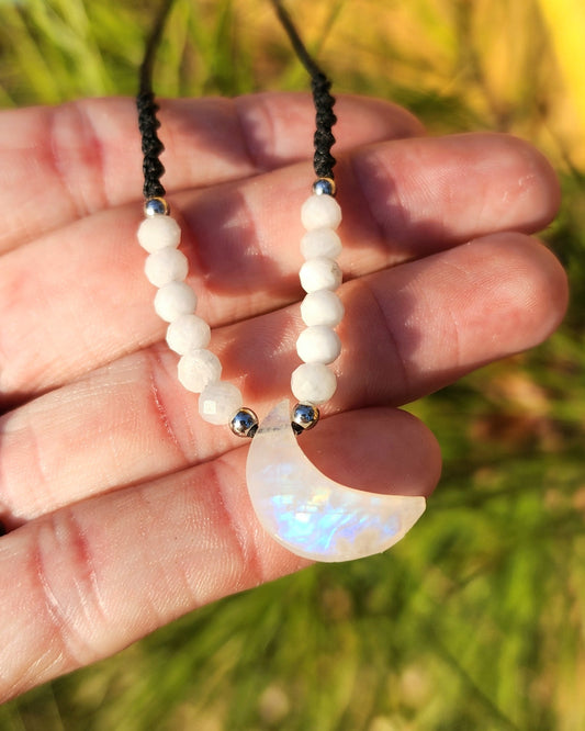 Dainty Moon Macrame Necklace