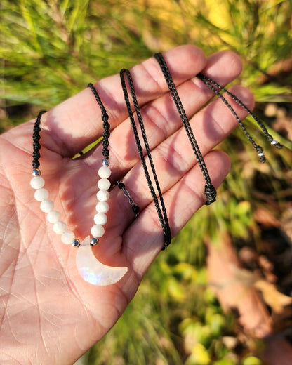 Dainty Moon Macrame Necklace