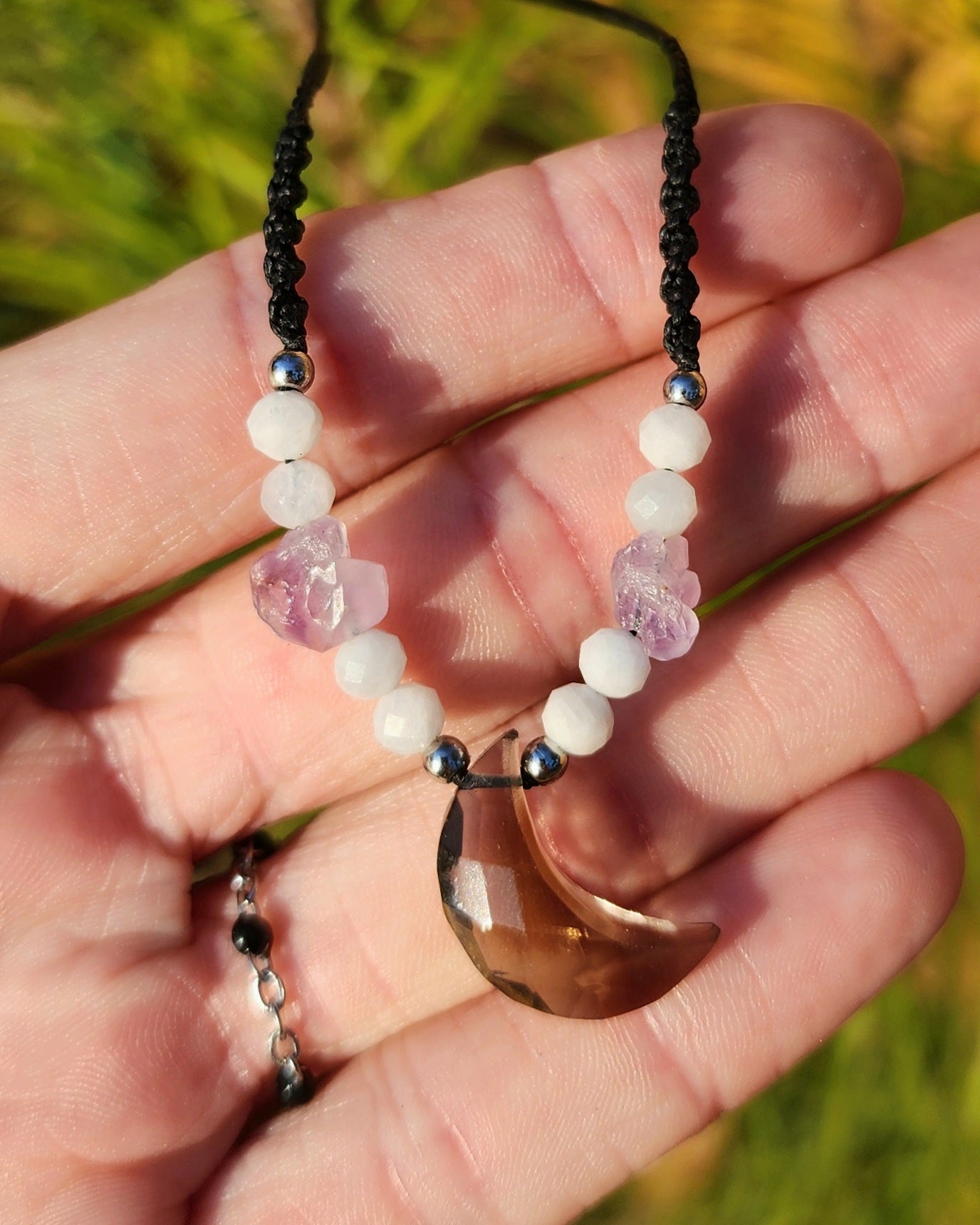 Dainty Moon Macrame Necklace