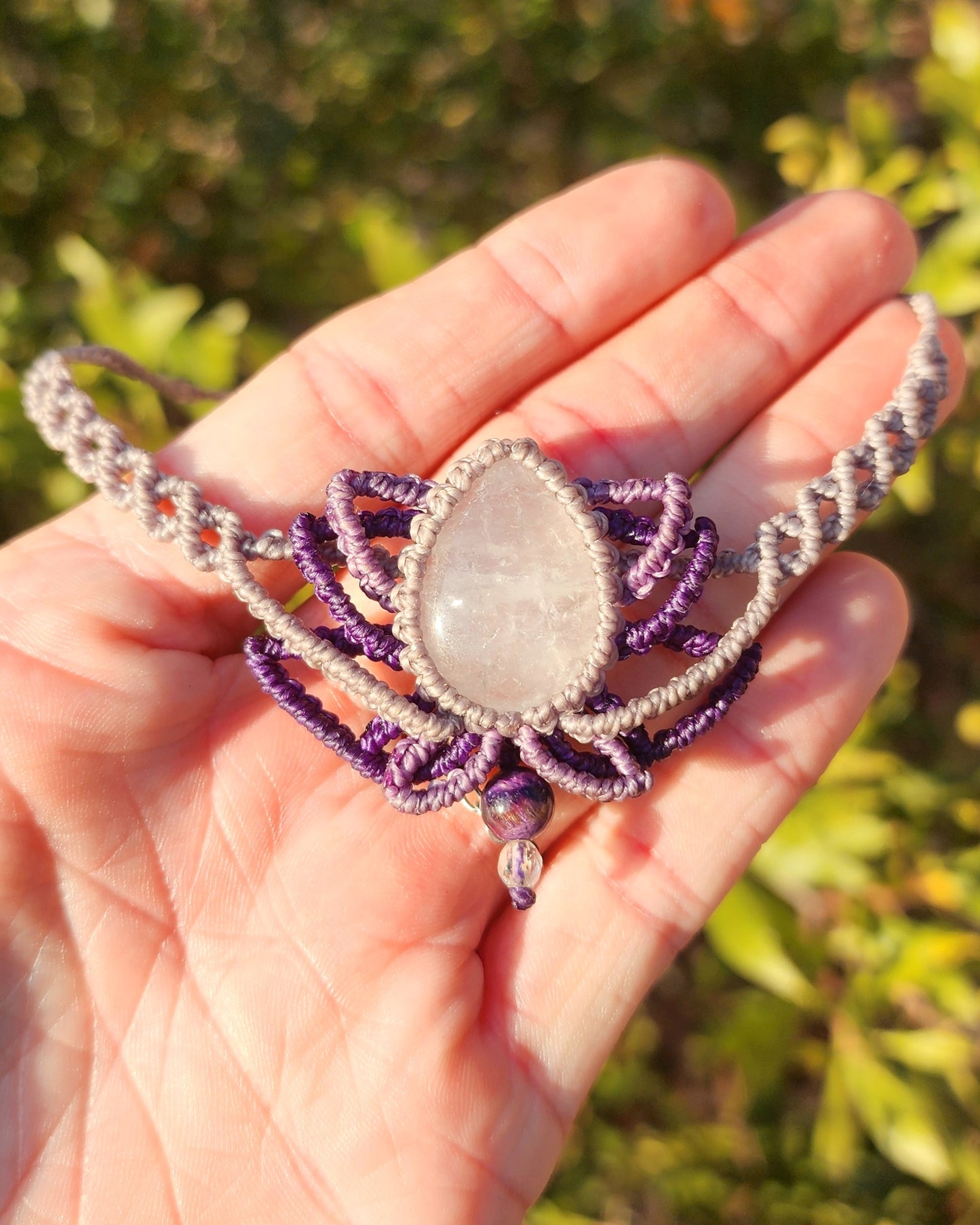 Clear Quartz Lotus Macrame Adornment