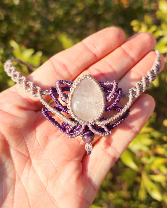 Clear Quartz Lotus Macrame Adornment