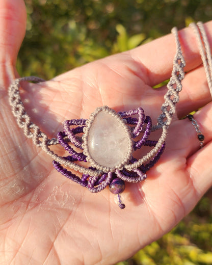 Clear Quartz Lotus Macrame Adornment