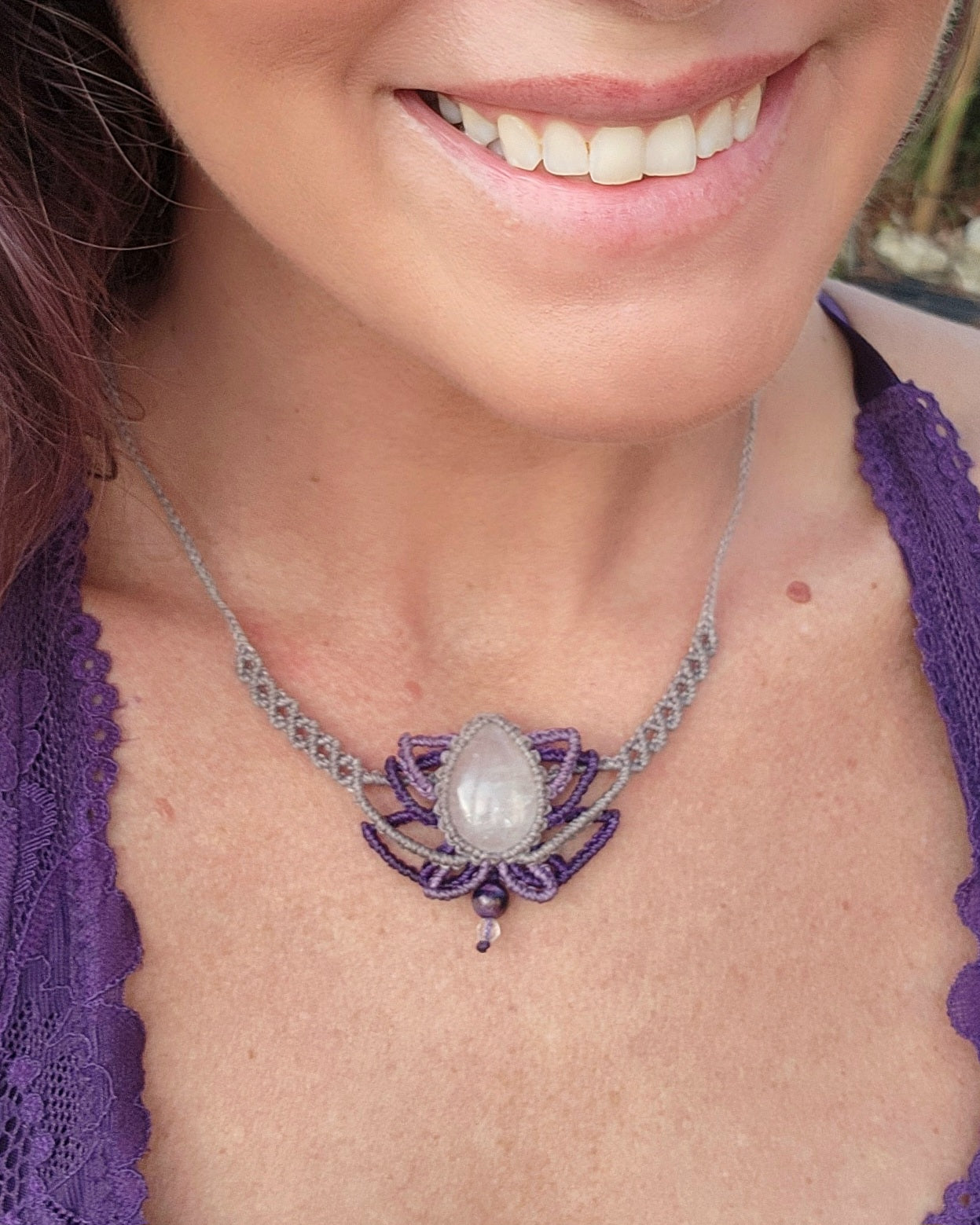 Clear Quartz Lotus Macrame Adornment