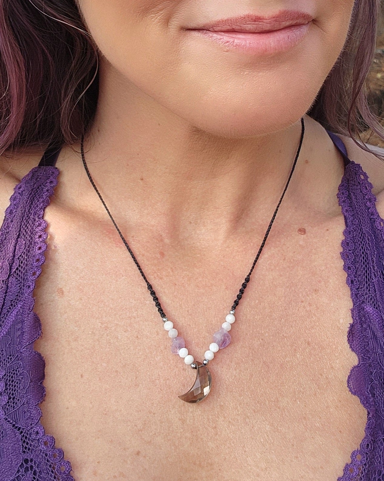 Dainty Moon Macrame Necklace