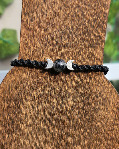 Black Tourmalinated Quartz Triple Moon Macrame Bracelet