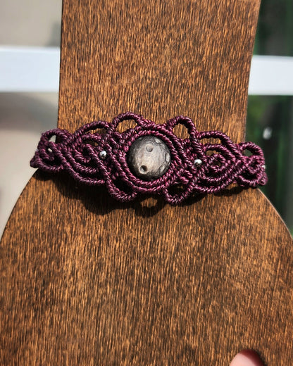 Silver Sheen Obsidian Full Moon Macrame Lacy Bracelet