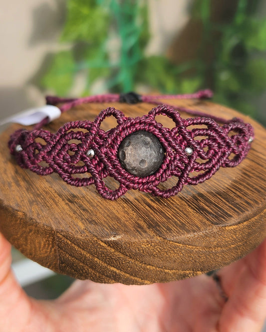 Silver Sheen Obsidian Full Moon Macrame Lacy Bracelet