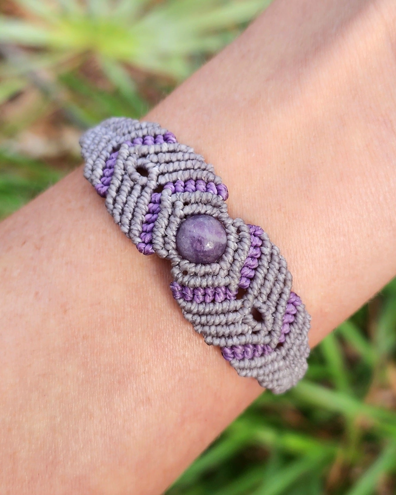 Lepidolite Macrame Small Cuff Bracelet