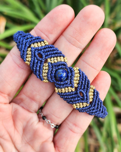 Lapis Lazuli Macrame Small Cuff Bracelet