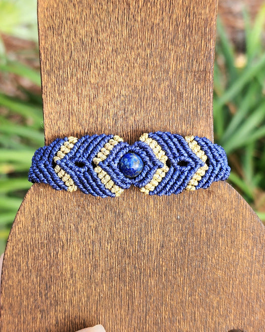 Lapis Lazuli Macrame Small Cuff Bracelet