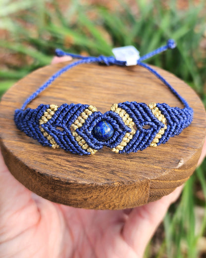 Lapis Lazuli Macrame Small Cuff Bracelet