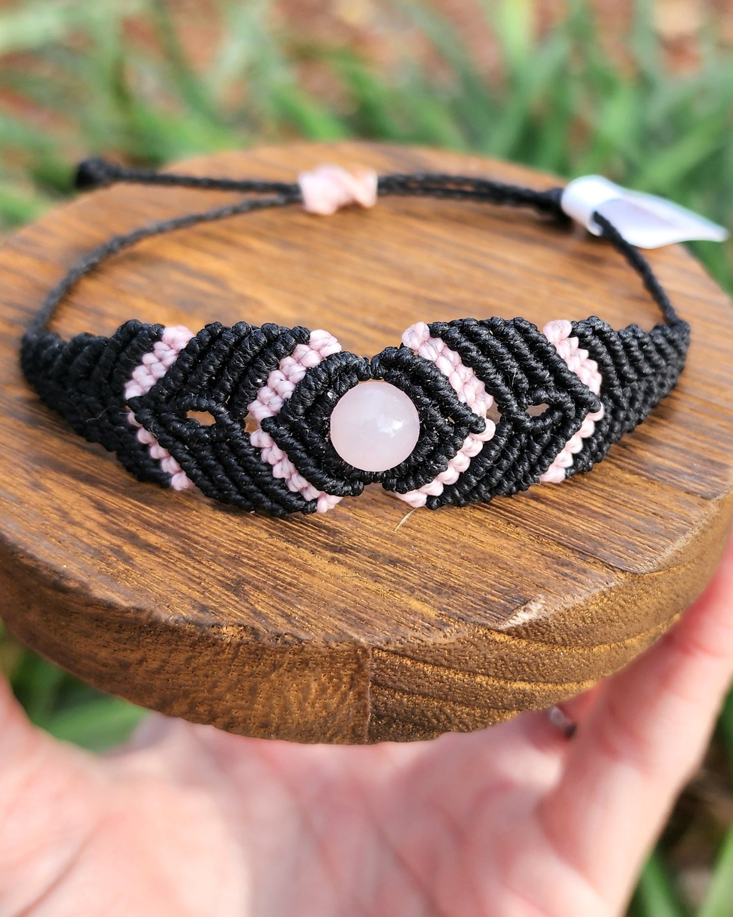 Rose Quartz Macrame Small Cuff Bracelet