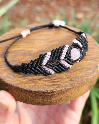 Rose Quartz Macrame Small Cuff Bracelet
