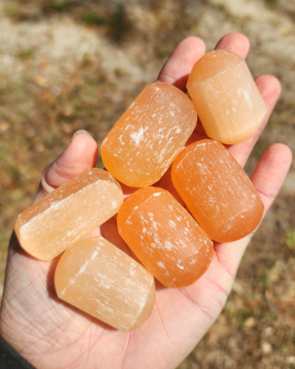 Peach Satin Spar Selenite Tumble