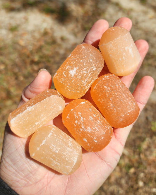 Peach Satin Spar Selenite Tumble