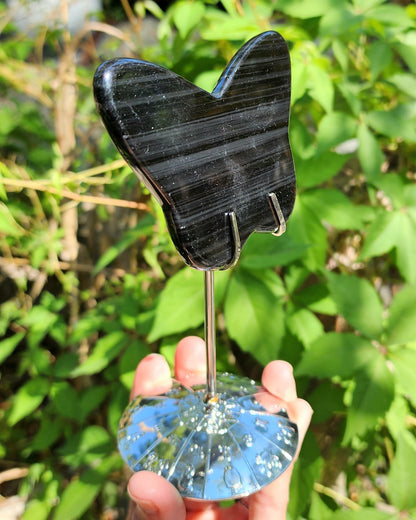 Midnight Lace Obsidian Butterfly on Stand